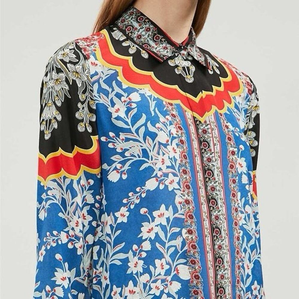 Alice + Olivia Willa Mix Print Blouse Button Down Medium Silk